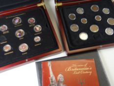 A cased set of 'The Coins of Britannia's Last Century', a cased part-set of 'The Predecimals of