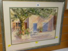 TERRY HARRISON watercolour - view of a continental garden, table & chairs Condition reports provided