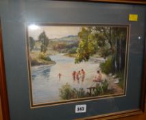 SAM GARRATT watercolour - naked bathers in a river, signed & dated 1996, 19 x 26cms Condition