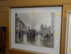 ARCHIE WILLIAMS oil on board of Cardiff Queen Street & castle with numerous shopping figures and