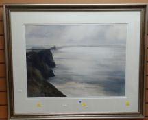 JONATHAN TAYLOR watercolour - Worms Head with calm sea, signed & dated 1992, 51 x 69cms Condition