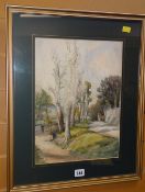 SAM GARRATT watercolour & pen - tree lined lane, signed, 37 x 27cms Condition reports provided on