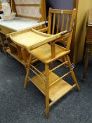 A vintage lightwood metamorphic high chair / stroller Condition reports provided on request by email