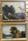 Two nineteenth century oil on canvas paintings of rural scenes with cottages, one monogrammed FC, 42