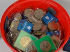 A chocolate box containing large quantity of loose coinage, commemorative coinage ETC Condition