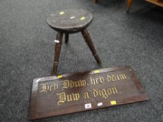 A nineteenth century Welsh lettered wooden religious plaque with gilded wording 'Heb Dduw, heb ddim,