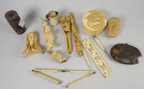 A parcel of ivory & pseudo ivory items together with other small collectables Condition reports