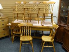 A modern oak farmhouse-type dining table & 6+2 chairs, 198cms long Condition reports provided on