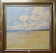 JORGE SEGRELLES (b.1953-) oil on canvas - beach scene with figures, signed, 79 x 78cms Condition