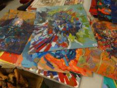 JOHN CHERRINGTON ten unframed paintings on board, mainly abstract compositions Condition reports