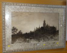 GEORGE HERBERT McCORD engraving by J T Bentley, European Gothic cathedral with little foot