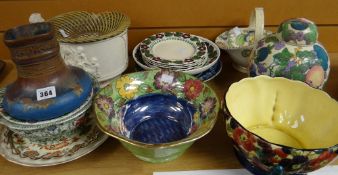 A parcel of pottery including Tuscan pottery basket, Denby vase ETC Condition reports provided on