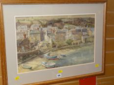 GEORGE DOLMAN watercolour - seaside village with boats & figures, signed, 35 x 55cms Condition