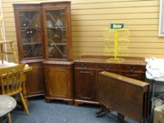 A mahogany Sutherland tea table, reproduction sideboard & a pair of corner cabinets Condition