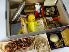 A box of mixed collectables including Sooty toys, cased vintage German harmonica ETC Condition