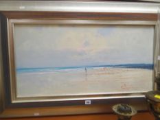 JORGE SEGRELLES (b.1953-) oil on canvas - beach scene with figures, signed, 39 x 78cms Condition