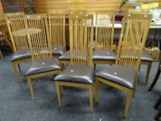 A set of eight modern high back dining chairs with cushion seats Condition reports provided on