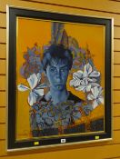 JOHN CHERRINGTON oil on board - head & shoulders portrait with abstract background, signed & dated