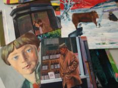 JOHN CHERRINGTON eleven unframed paintings on board, mainly abstract compositions Condition