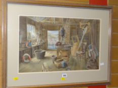 GEORGE DOLMAN watercolour - interior view of the harbour-side workshop, 35 x 55cms Condition reports