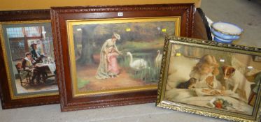 Six framed prints of famous masterpiece paintings & a mirror Condition reports provided on request