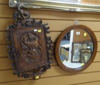 A believed Black Forest carved hunting theme hanging trinket cabinet with mountain goat finial &
