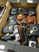 Approx ten assorted cameras including retro 1950s film cameras, Praktica MTL5L with 200mm lens