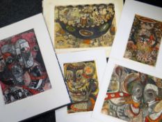 Unframed African limited edition screen / lino prints by Nigerian artist WOLE OYEYEMI, signed, with