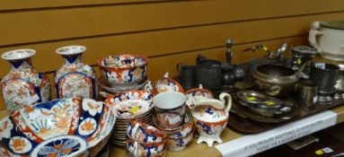 A parcel of Imari patterned pottery & a quantity of metalware including interesting pewter half-pint