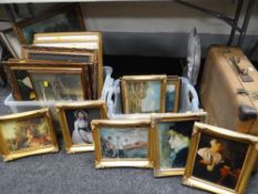 A vintage suitcase & a quantity of framed prints ETC Condition reports provided on request by