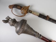 A white metal regimental drum-major's mace finial for The Newport Royal Artillery Cadet Corps