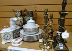 A parcel of china including Minton Haddon Hall table clock together with four modern table lamps