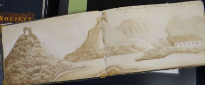 An early nineteenth century sketchbook with contents, signed EMILY FIELDING, dated 1819, mostly