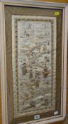 An Oriental silk work panel of figures in a landscape, 70 x 39cms Condition reports provided on