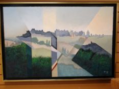 IAN D SCOTT (1943-2013) oil on canvas - French town scene, entitled verso 'La Cite, Carcasonne,