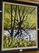 GWYN OWEN oil on canvas of a river scene, 59 x 48cms Condition reports provided on request by