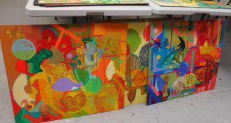 JOHN CHERRINGTON unframed paintings on board, mainly abstract compositions Condition reports