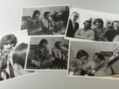 Five black & white still press publicity photographs of former Beatle George Harrison with Ravi