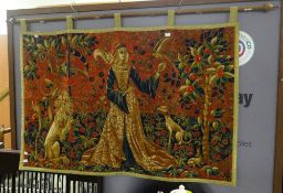 A reproduction German cotton & linen medieval-style wall hanging with pole Condition reports