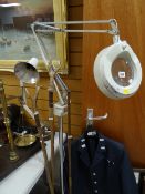 A dentist surgery examination angle-poise floor-standing examination magnifier, a vintage copper