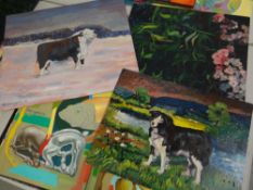 JOHN CHERRINGTON eight unframed paintings on board, mainly abstract compositions Condition reports