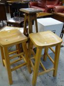 A parcel of furniture including tile-top table, carved hall table, nest of two coffee tables,