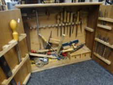A wooden carpenters cabinet of tools Condition reports provided on request by email for this auction