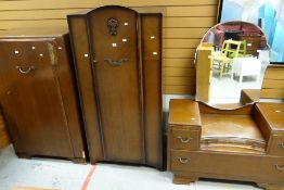 A polished vintage tallboy & matching dressing table, a small similar period wardrobe Condition