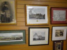 Four antique Welsh related prints including a coloured etching dedicated to Sir Charles Morgan of