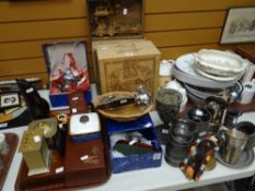A parcel of pottery & china, a parcel of pewter, two wine boxes & sundry collectables ETC