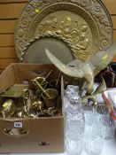 A parcel of ornamental brassware including large tavern charger & two birds Condition reports