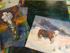 JOHN CHERRINGTON nine unframed paintings on board, mainly abstract compositions Condition reports