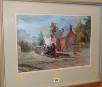 ARNOLD LOWREY mixed media - study of a steam train, entitled verso 'Bridgnorth in the Last Days of