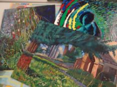 JOHN CHERRINGTON nine unframed paintings on board, mainly abstract compositions Condition reports